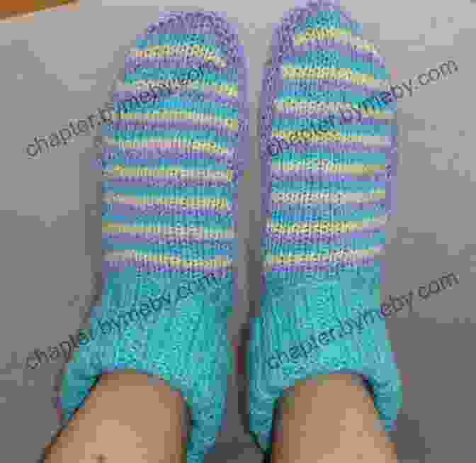 A Close Up Of Customized 8ply Striped Slipper Socks, Showcasing Unique Color Combinations And Embellishments Such As Beads And Ribbons. 8ply Striped Slipper Socks Knitting Pattern Saffron