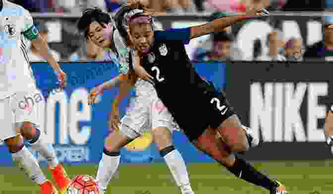 Mallory Pugh Taking On A Defender, With The Text 'Mallory Pugh: The Rising Star' On The Field With Megan Rapinoe Alex Morgan Carli Lloyd And Mallory Pugh